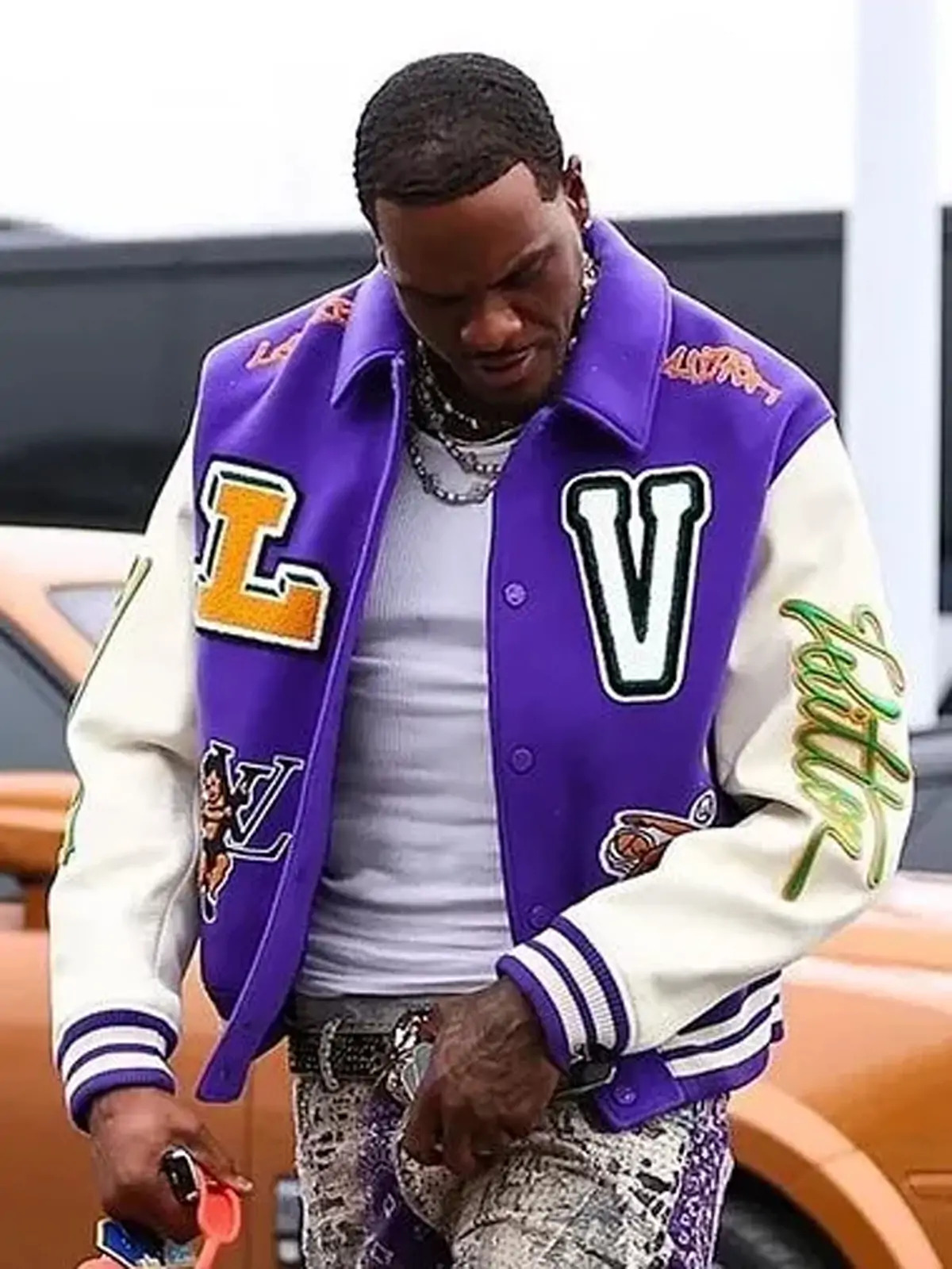 Frank Clark Louis Vuitton Purple Varsity Jacket