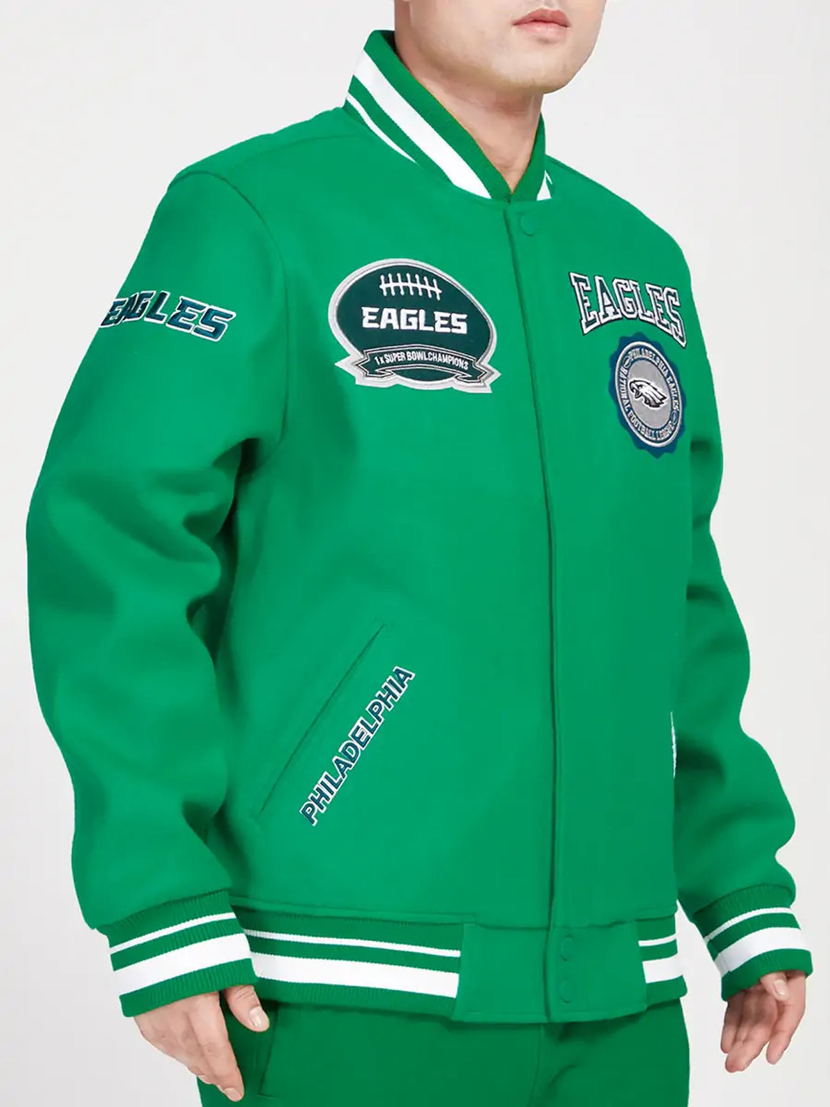 Philadelphia Eagles Crest Kelly Green Varsity Jacket