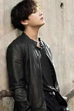 BTS Jungkook Black Leather Jacket