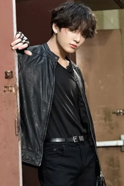 BTS Jungkook Black Leather Jacket