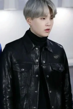 BTS Suga Black Leather Jacket