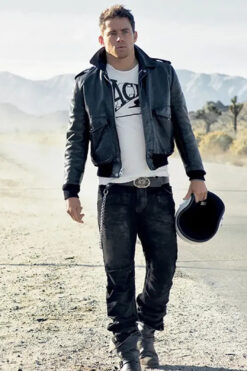 Channing Tatum Black Leather Bomber Jacket