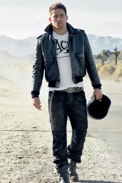 Channing Tatum Black Leather Bomber Jacket