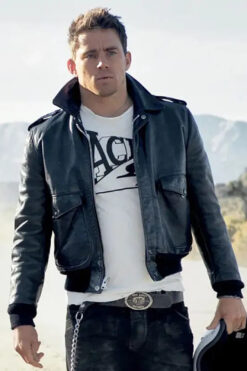 Channing Tatum Black Leather Bomber Jacket