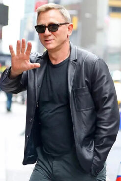 Daniel Craig Black Leather Blazer