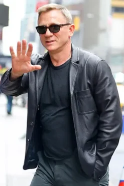 Daniel Craig Black Leather Blazer