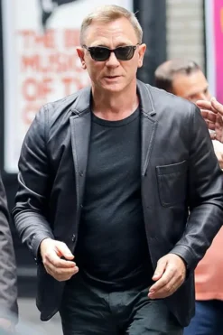 Daniel Craig Black Leather Blazer
