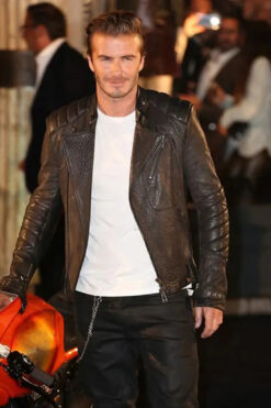 David Beckham Quilted Brown Leather Jacket