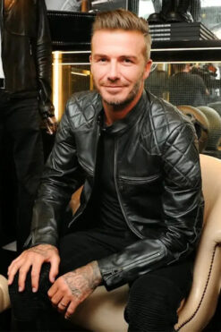 David Beckham Black Leather Biker Jacket