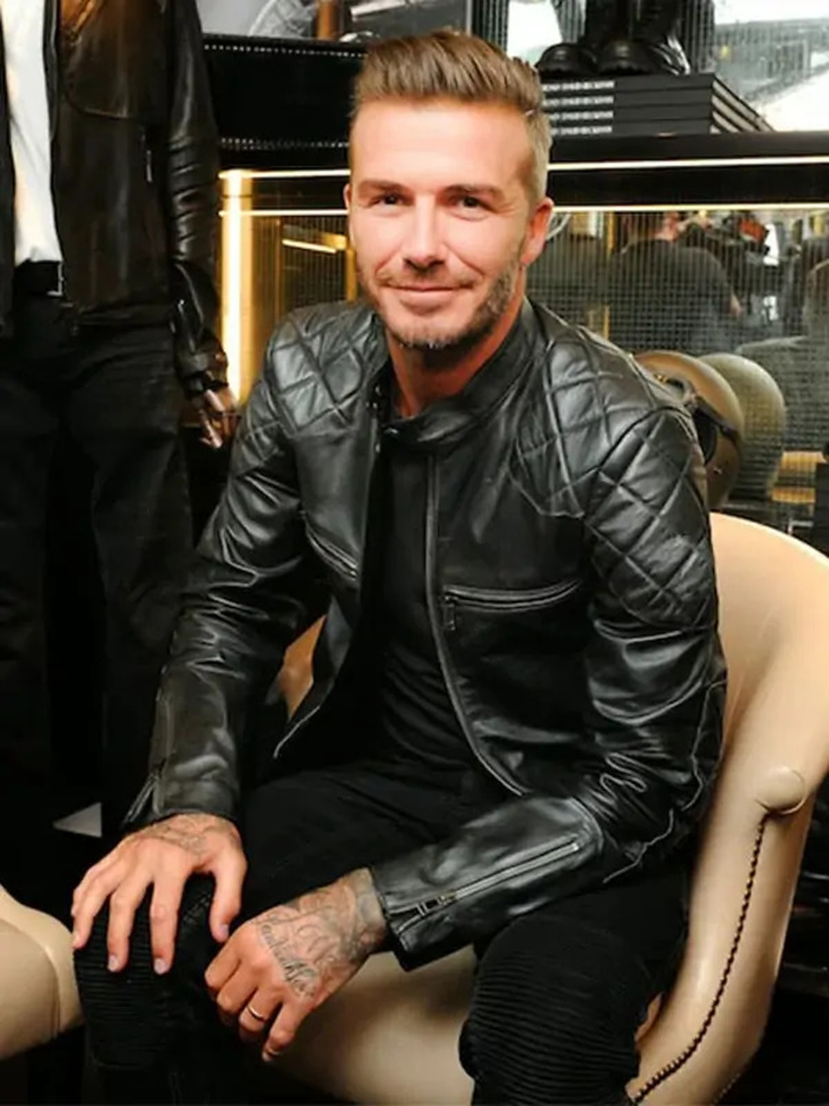 David Beckham Black Leather Biker Jacket