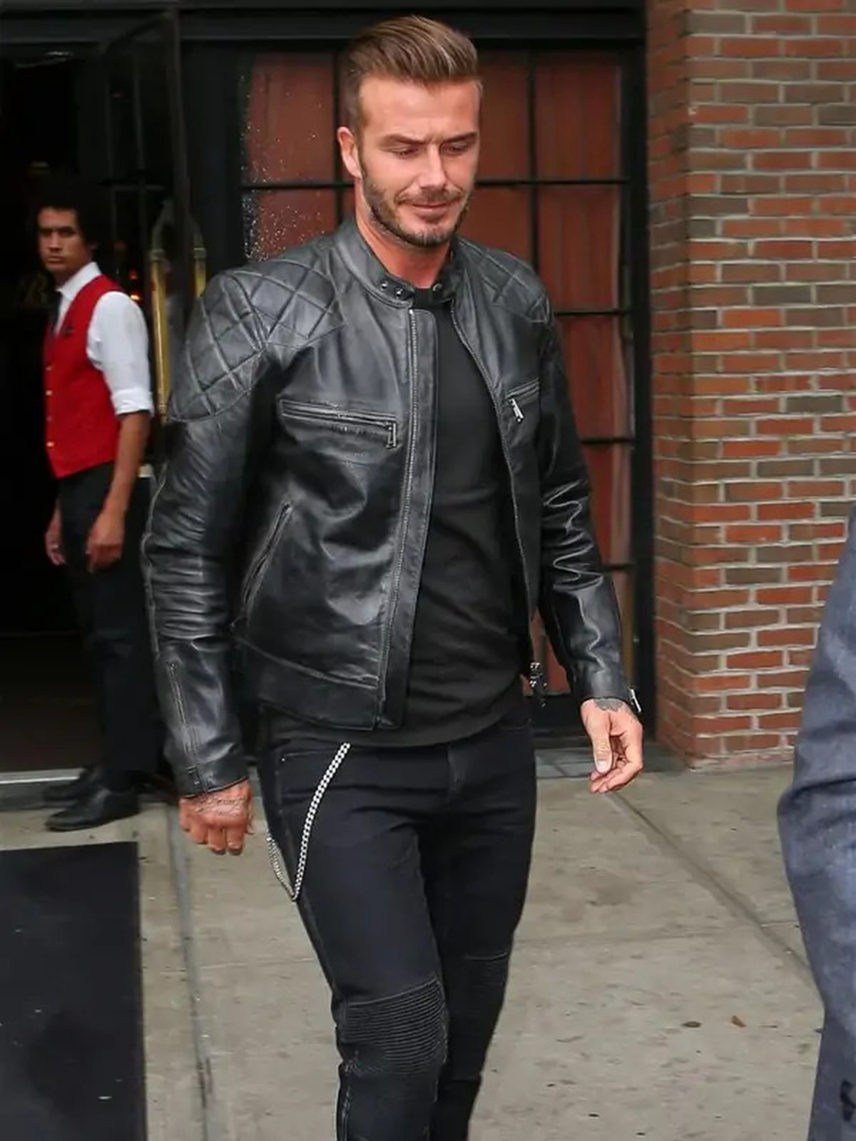 David Beckham Black Leather Biker Jacket
