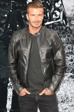 David Beckham Black Leather Biker Jacket