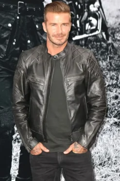 David Beckham Black Leather Biker Jacket