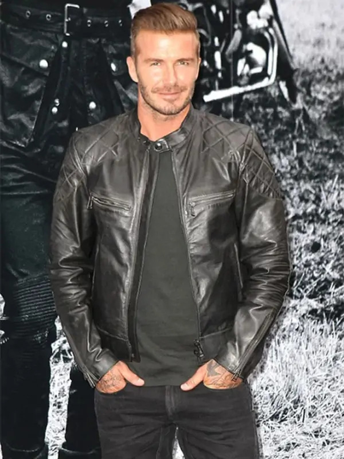 David Beckham Black Leather Biker Jacket