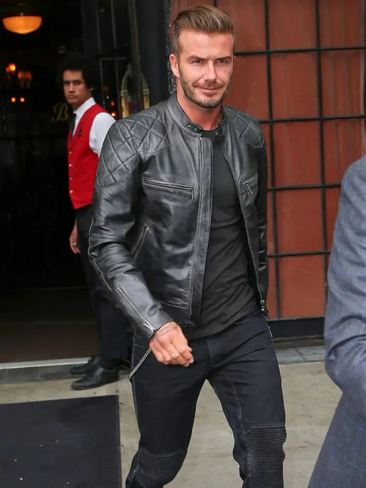 David Beckham Black Leather Biker Jacket