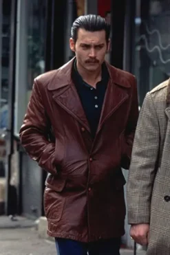 Donnie Brasco Johnny Depp Brown Leather Blazer