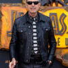 Jeff Goldblum Black Trucker Leather Jacket