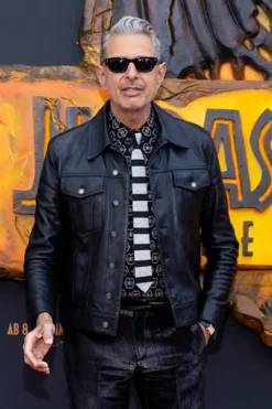 Jeff Goldblum Black Trucker Leather Jacket