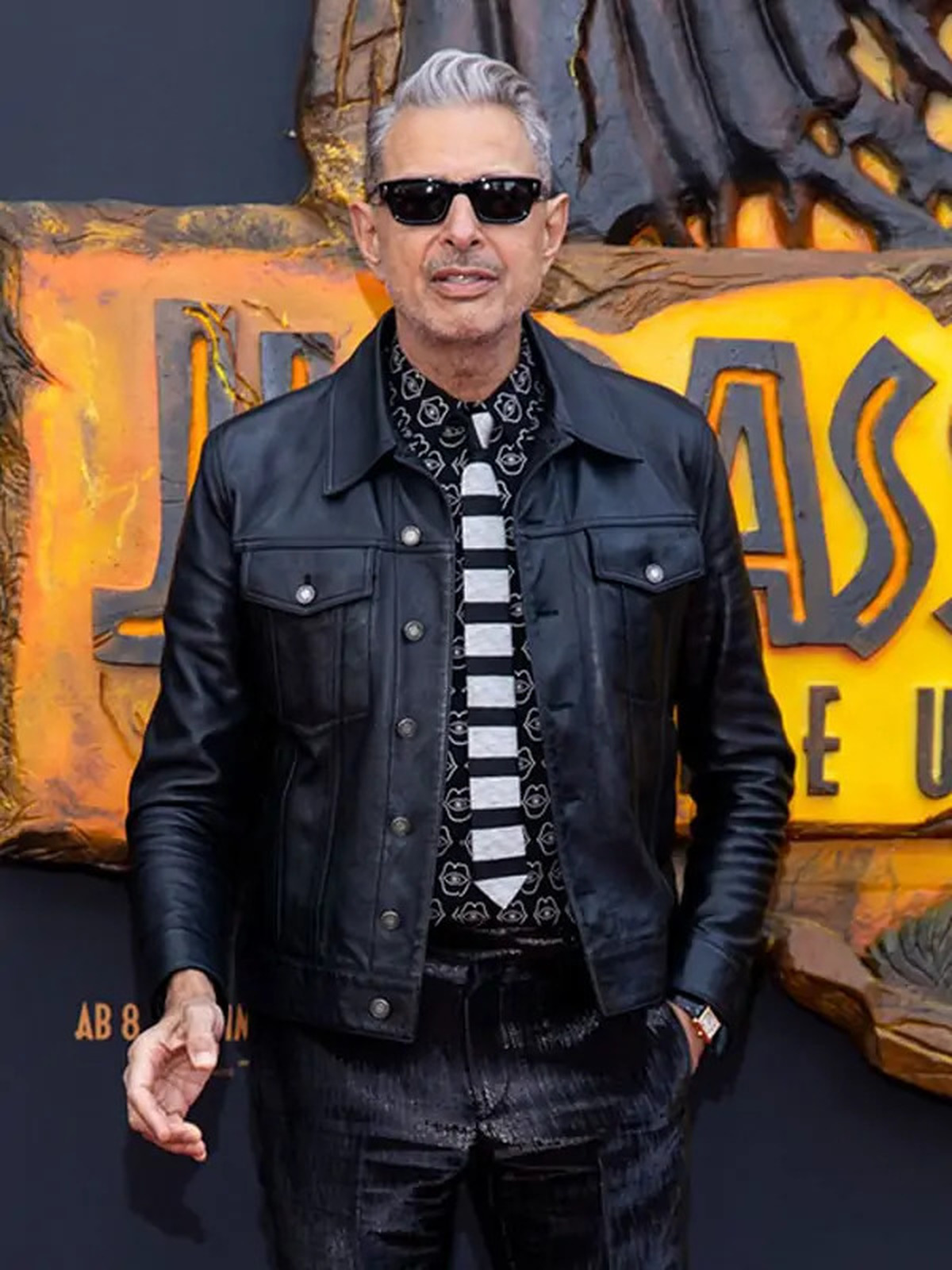 Jeff Goldblum Black Trucker Leather Jacket