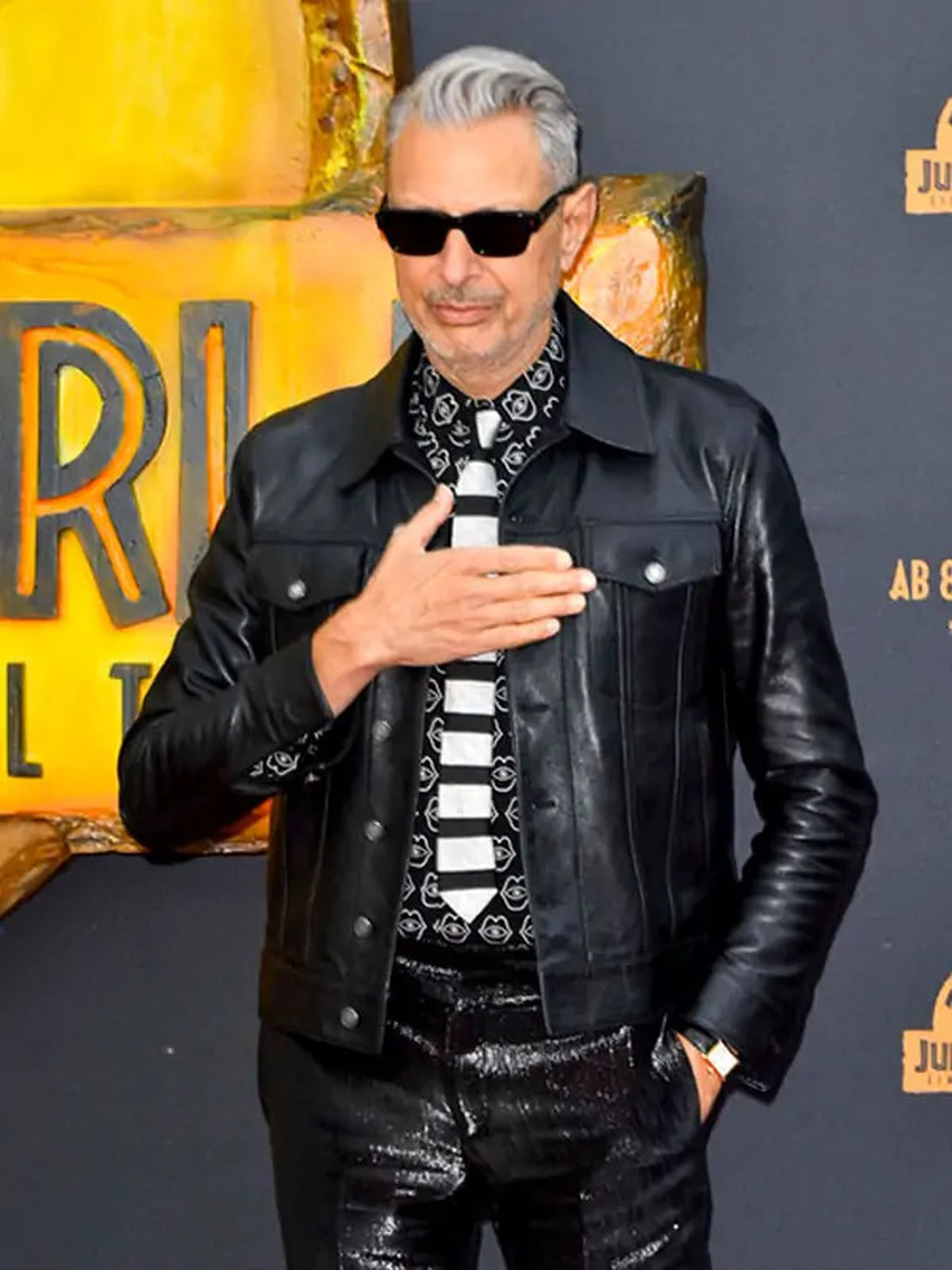 Jeff Goldblum Black Trucker Leather Jacket