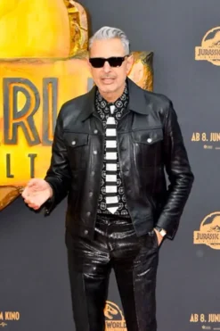 Jeff Goldblum Black Trucker Leather Jacket