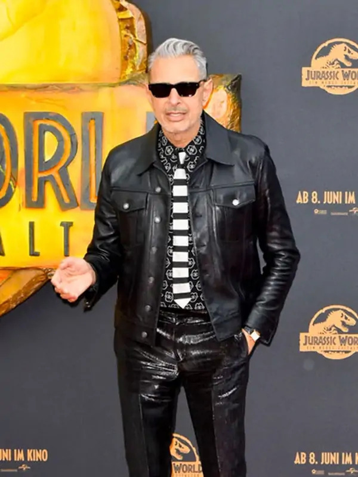 Jeff Goldblum Black Trucker Leather Jacket