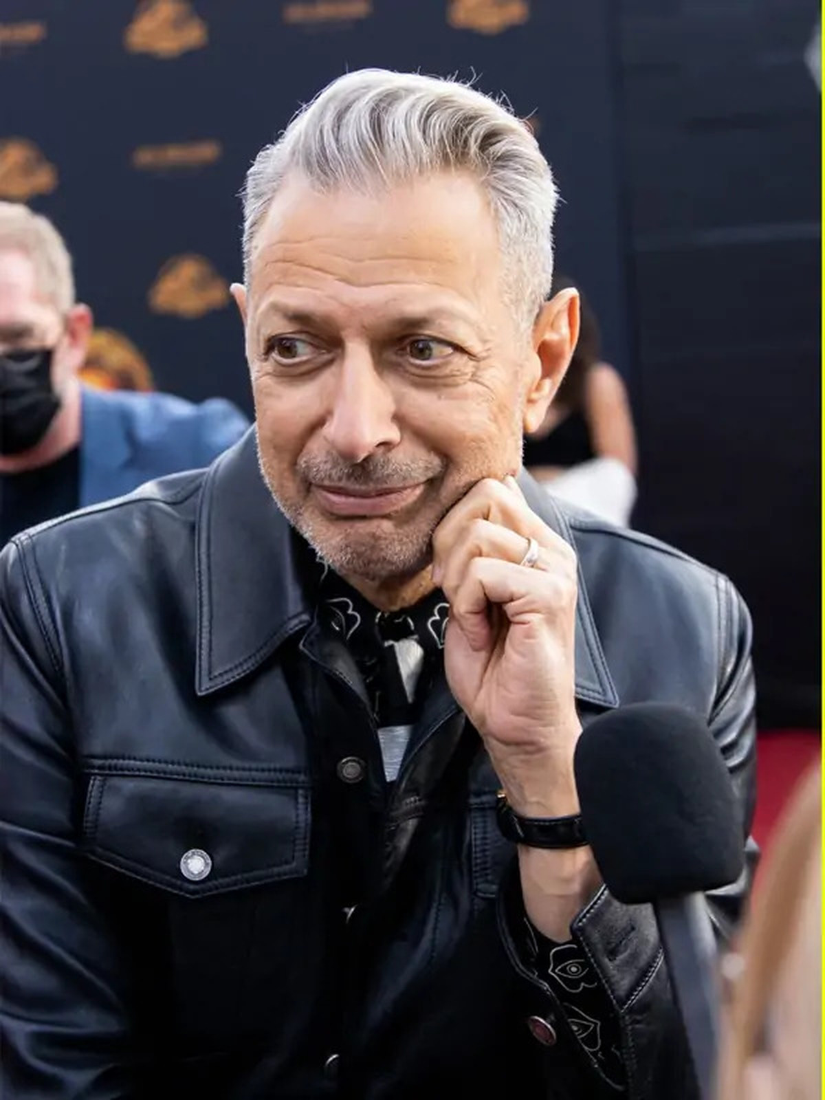 Jeff Goldblum Black Trucker Leather Jacket