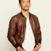 John Cho Brown Bomber Leather Jacket