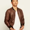 John Cho Brown Bomber Leather Jacket