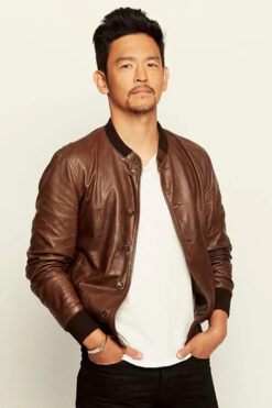 John Cho Brown Bomber Leather Jacket