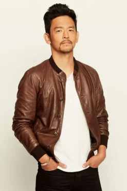 John Cho Brown Bomber Leather Jacket