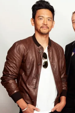 John Cho Brown Bomber Leather Jacket