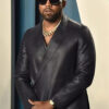 Kanye West Kimono Wrap Deep Blue Leather Blazer