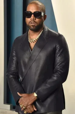 Kanye West Kimono Wrap Deep Blue Leather Blazer
