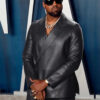 Kanye West Kimono Wrap Deep Blue Leather Blazer - Image 2