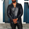 Kanye West Kimono Wrap Deep Blue Leather Blazer - Image 4