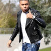 Kylian Mbappe Black Leather Biker Jacket