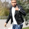 Kylian Mbappe Black Leather Biker Jacket