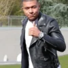 Kylian Mbappe Black Leather Biker Jacket