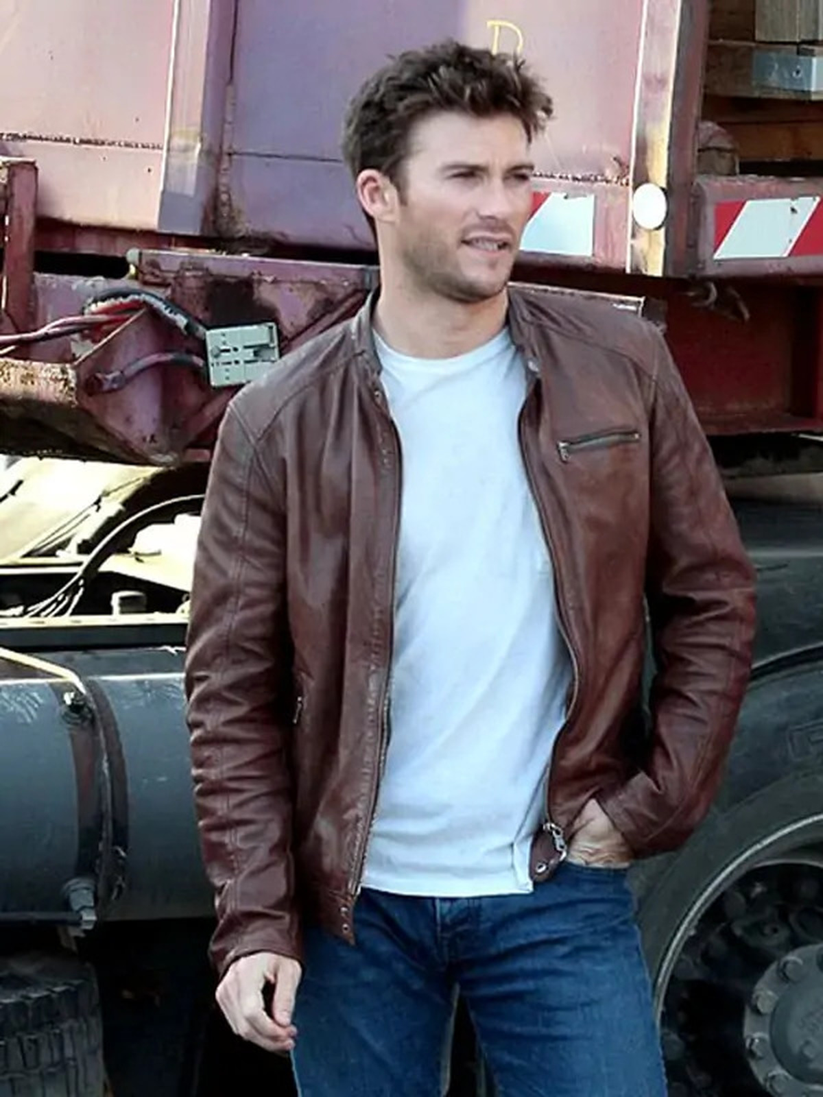 Overdrive Scott Eastwood Brown Leather Jacket