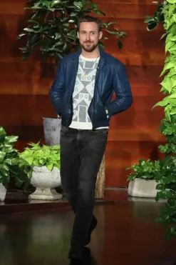 Ryan Gosling Blue Leather Jacket