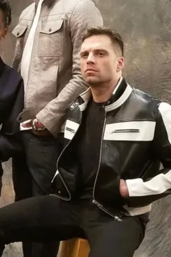 Sebastian Stan Black Leather Biker Jacket
