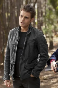 Vampire Diaries Paul Wesley Black Leather Jacket