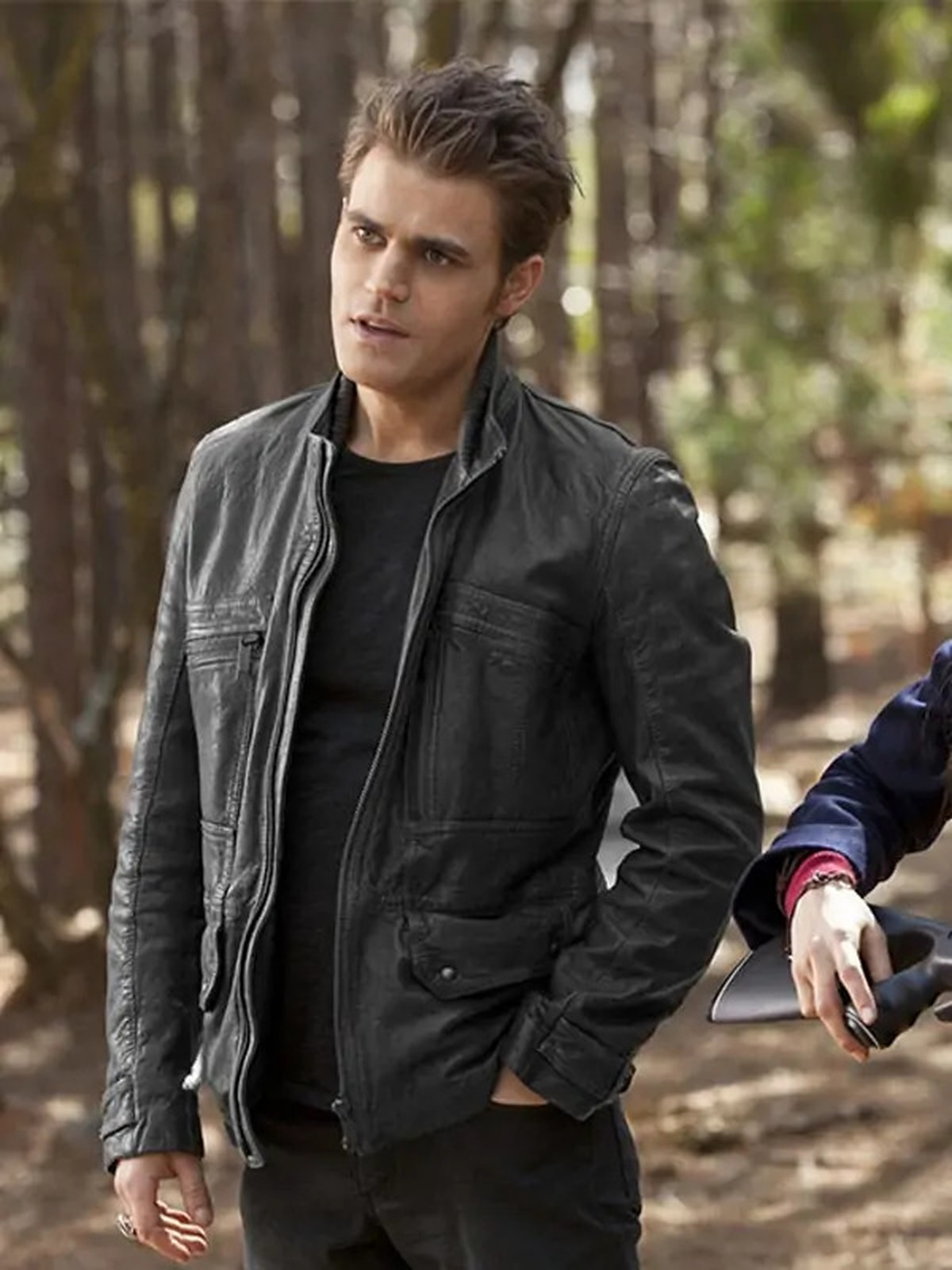 Vampire Diaries Paul Wesley Black Leather Jacket