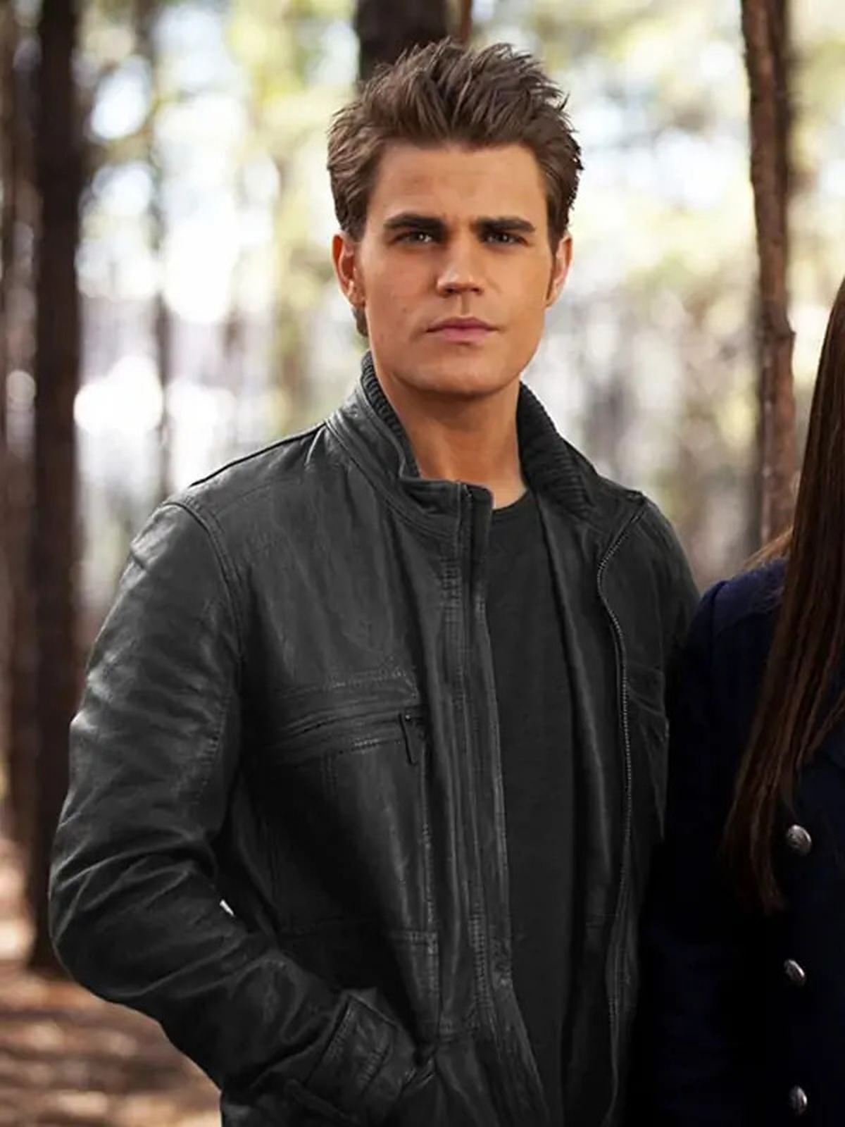 Vampire Diaries Paul Wesley Black Leather Jacket
