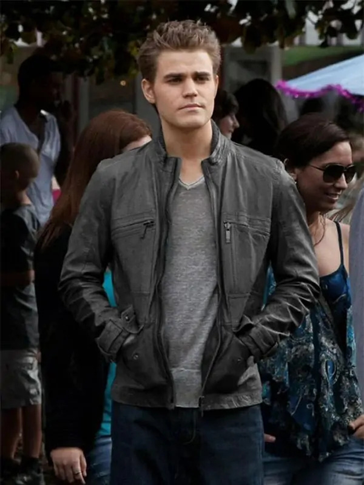 Vampire Diaries Paul Wesley Black Leather Jacket