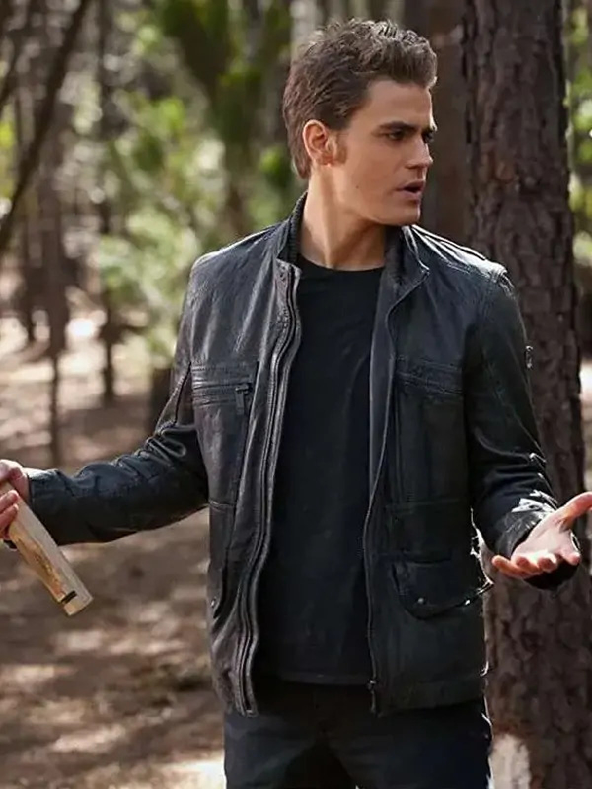 Vampire Diaries Paul Wesley Black Leather Jacket