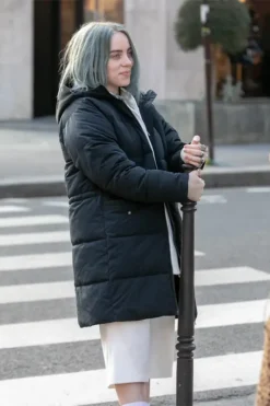 Billie Eilish Long Hooded Black Puffer Coat