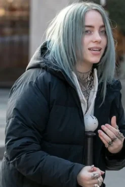 Billie Eilish Long Hooded Black Puffer Coat