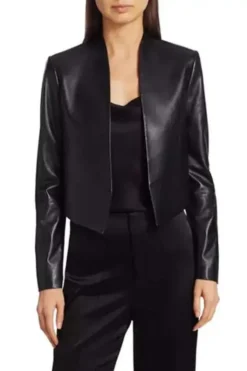Emily In Paris Lily Collins Black Leather Jacket